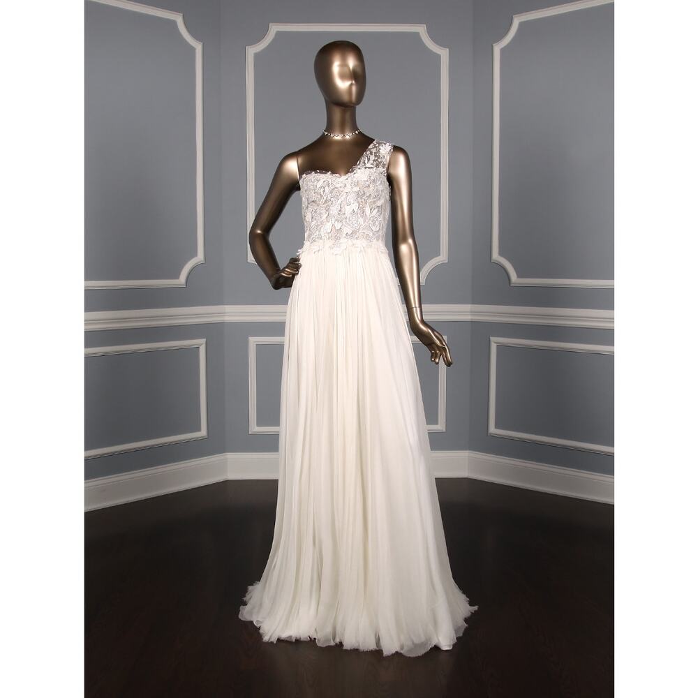 MIRA ZWILLINGER Crystal Silk White Beaded One Shoulder Aline Wedding Dress $8.6K